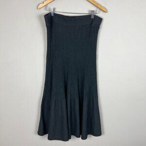 Icelandic Design Maxi Skirt L Black Wool Blend A Line Academia Nordic Knit Solid